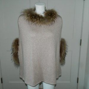 NWT LT LOVE TOKEN WOMEN GENUINE RACCOON FUR TRIMMED CAPE PONCHO XS/S $369